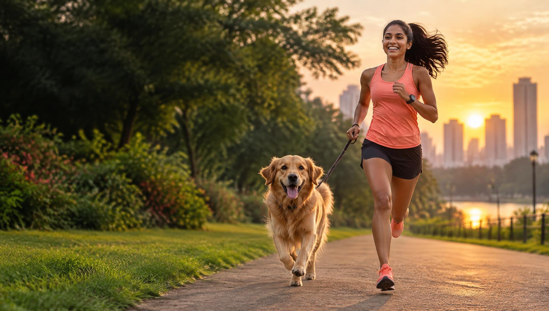 Dog and owner running together